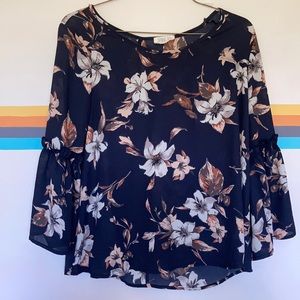 Navy Blue Floral Blouse